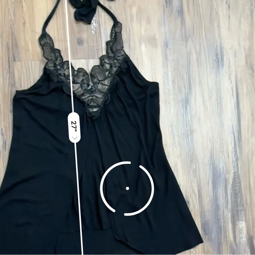 VTG Y2K 2000s RAVE Black Floral Beaded Sequin Split Front Halter Tank Top - Picture 8 of 8